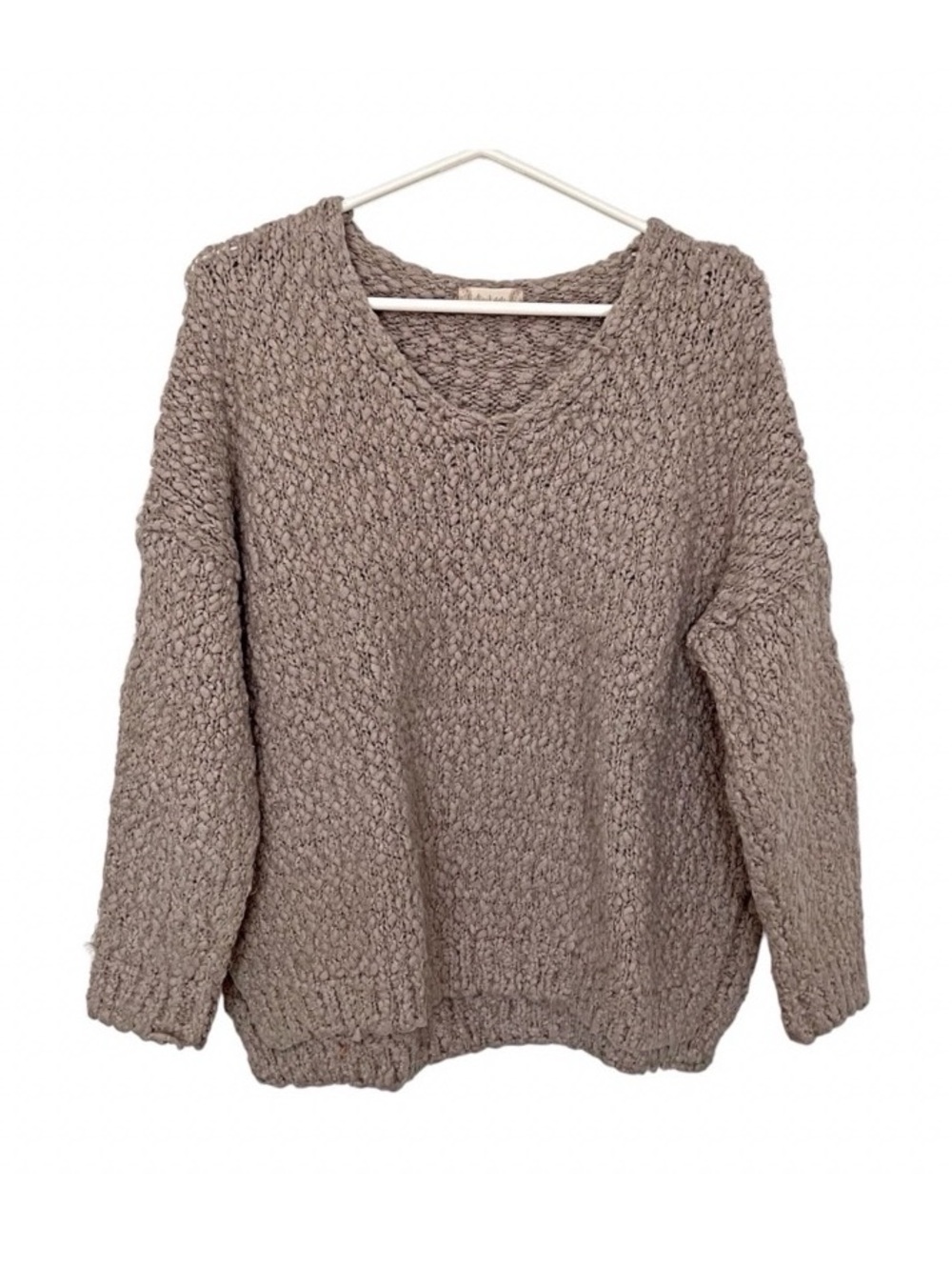 Altar’d State Tan Chunky Knit Eyelash V-Neck Pullover Sweater Size S/M